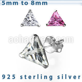 cztrm silver ear studs with triangle prong set cz stone