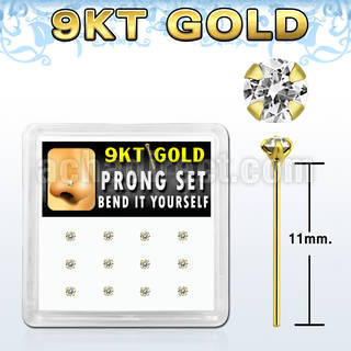 d9gys19 9kt gold bend it nose stud w 2mm round clear cz