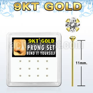 d9gys1 9kt gold bend it nose stud w 1.5mm round clear cz