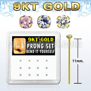 d9gys2 caja 12 piercing nariz doblar tu mismo oro 9 kts 0 6mm zirconia redondas 1 5mm venta