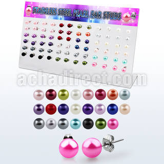 dacb102 board of steel assorted colored faux pearl ear stud