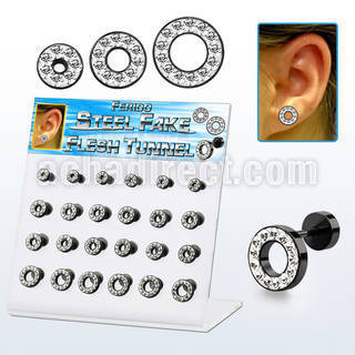 dacb142 black pvd 316l steel fake flesh tunnels w ferido crystal