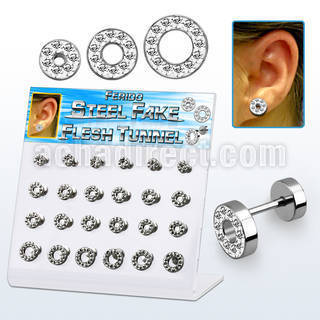 dacb146 polished 316l steel fake tunnels w clear ferido crystal