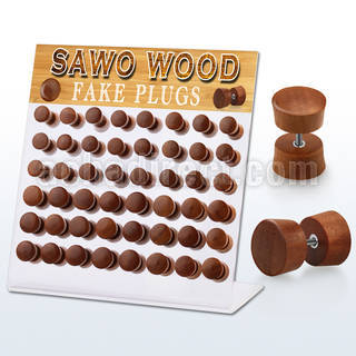 dacb164 display acrilico 48 plugs falsos madera sawo barra acero quirurgico 8mm 10mm al por mayor