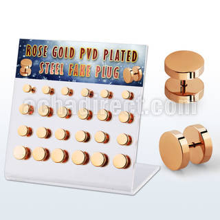 dacb211 display w 24 pcs of rose gold steel fake plug no o ring