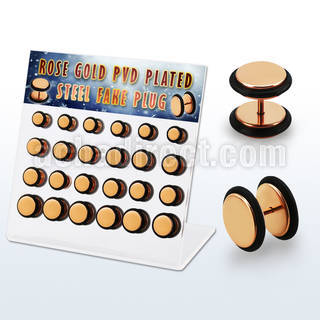 dacb214 display w 24 pcs of rose gold steel fake plug w o ring