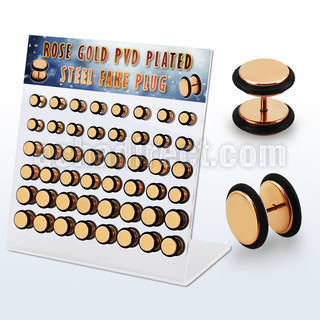 dacb216 display w 48 pcs of rose gold steel fake plug w o ring