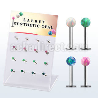 dacb224 display w 316l steel labrets w 3mm synthetic opal ball