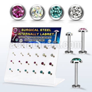 dacb225 display 24 labret acero 316l rosca interna 3 5mm multi cristal ferido 516 8mm al por mayor
