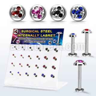 dacb227 steel internall labret multi crystals tri star flat top