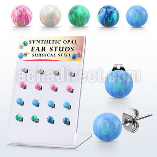 dacb228 display w 16 steel ear studs w synthetic opal ball 
