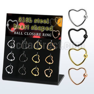 dacb231 board w pvd plated steel heart shaped ball closure rings