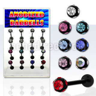 dacb2 board of anodized 316l barbell w multi jewel steel ball
