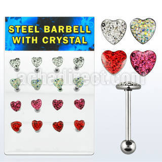 dacb35 board of 316l tongue barbell w heart multi crystal top