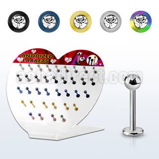 dacb67 board of anodized 316l labret w bezel jewel ball