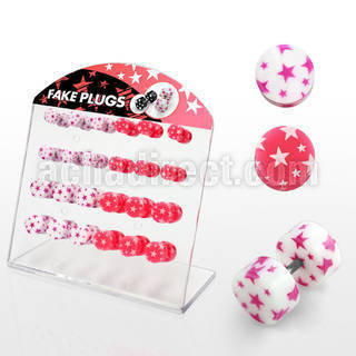 dacb76b display 24 plugs falsos acrilicos multi estrellas rosas blancas 6mm 8mm distribuidor mayorista