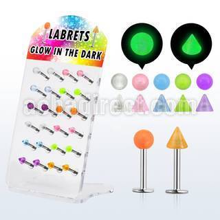 dacb95 board of 316l labret with glow in the dark ball cone