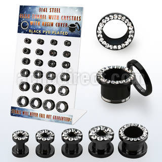 dapg102a board w black steel flesh tunnel w crystal rim w resin