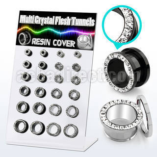 dapg171 display 24 dilataciones tunel acero 316l brillo espejo pvd negro multi cristal claros ferido 4mm 12mm. al por mayor