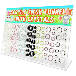 dapg35 board of acrylic screwfit flesh tunnel w crystal rim