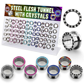 dapg62 board of high polished steel flesh tunnel w crystal rim