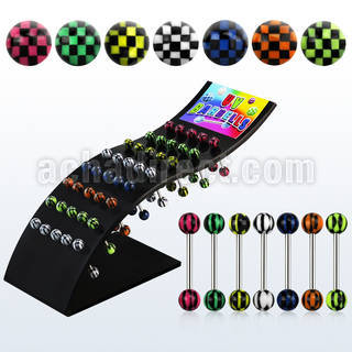 dbbdx5 display 40 barbells lengua acero quirurgico bolas acrilicas cuadros 6mm 16mm venta