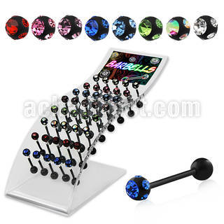 dbbtc3b pvd 316l steel tongue barbell w 6mm jewel steel ball