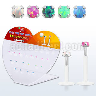 dbilpo2 display w bio flex labret w prong set 2mm synthetic opal