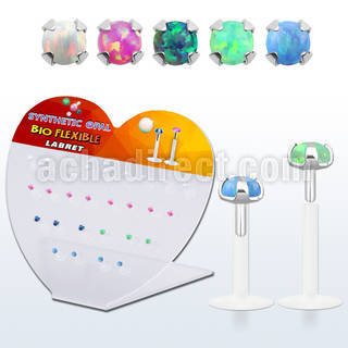 dbilpo3 display w bio flex labret w prong set 3mm synthetic opal