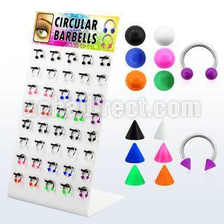 dbjmx14 display 40 barbell circular acero quirurgico bolas conos 3mm colores lisos 8mm 10mm venta