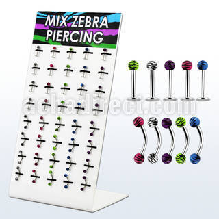 dbjmx7 316l labret eyebrow banana with zebra striped acrylic