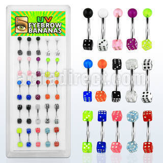 dbnedi2 caja 25 bananas ceja acero quirurgico dados acrilico uv 3mm 8mm venta