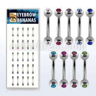 dbnem7 316l steel eyebrow banana with bezel jewel ball