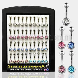 dbnj3 316l steel belly banana with bezel jewel steel ball