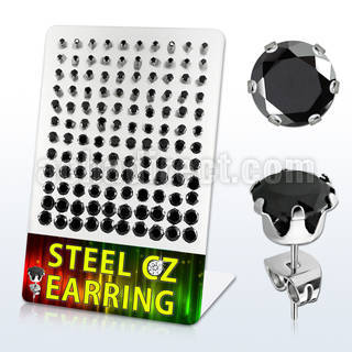 derzg2 316l steel ear stud with black round prong cz stone