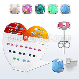 devpo5 display silver ear stud w prong set 5 synthetic opal top