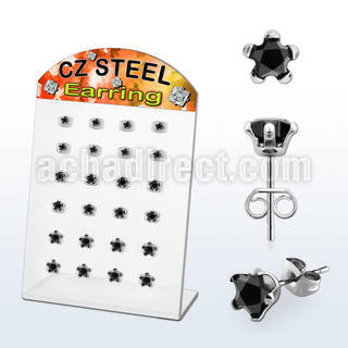 dezstk 316l steel earring stud with black star prong cz