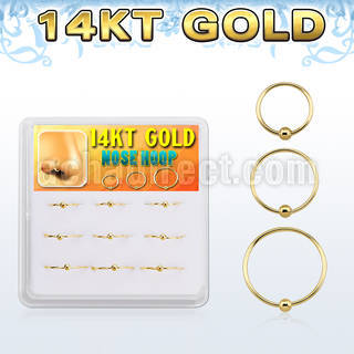 dg14nh1 box w 9 solid 14k gold endless nose hoops w ball