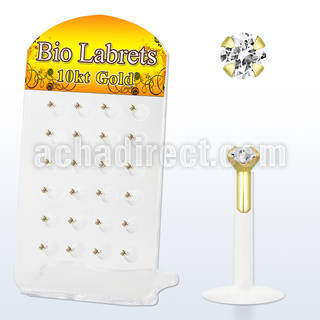 dgibizc bioflex labret w push in 10kt gold top w prong cz 