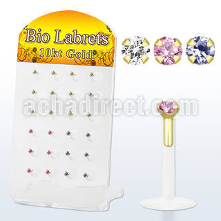 dgibizm bioflex labret with 10kt gold top with prong cz stone