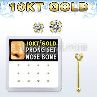 dginb11 box w 10kt gold nose bones w 1.5 2 mm round cz tops