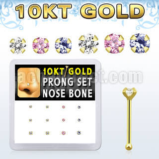 dginb12 box w 10kt gold nose bones w 1.5 2 mm round cz tops