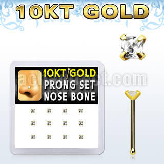 dginb19 box w 10kt gold nose bones w prong set 2mm square cz 