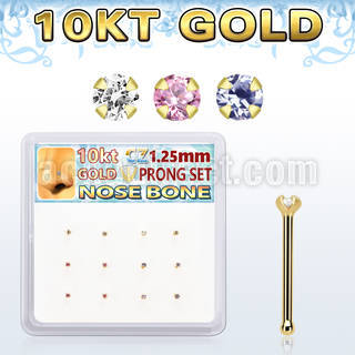 dginb23 box w 10kt gold nose bones w 1.25mm round cz 