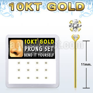 dgiys19 box w 10kt gold bend it nose studs w 2mm prong set czs
