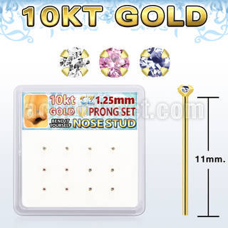 dgiys23 box w 10kt gold nose bend it nose stud w 1.2mm round cz 