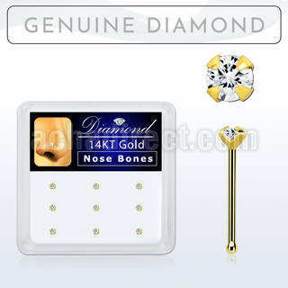 dgnb15 box w 14kt gold nose bones w 1 5 real prong set diamonds