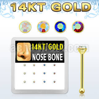 dgnb1 14kt gold nose bone w ab color 1 5mm round crystal top