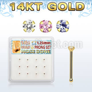 dgnb23 box w 14kt gold nose bones w 1.25mm round cz 