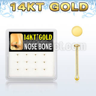 dgnb24 box w 12 14kt gold nose bones, 22g w round flat top